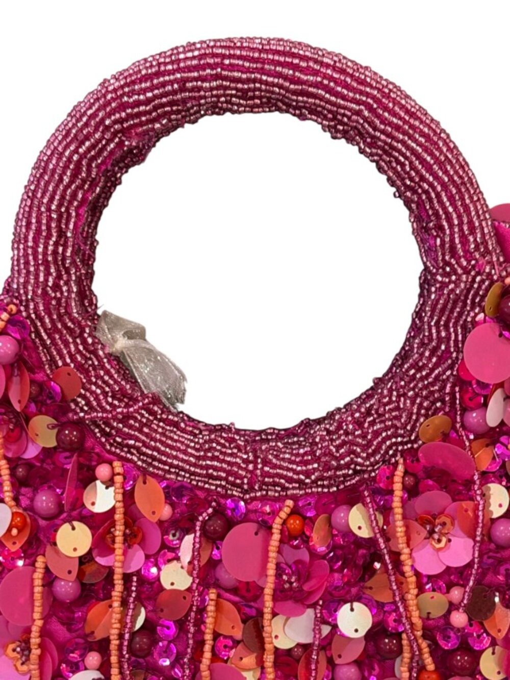 Handcrafted in India Beaded Sequin Fringe Bag Hot Pink NWT - Picture 4 of 4
